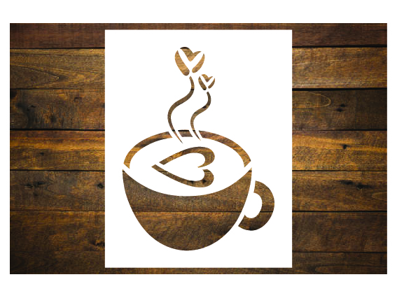Kávéscsésze szív festősablon stencil 2