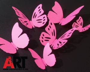  Sötét rózsaszín pillangók 3D faldekor