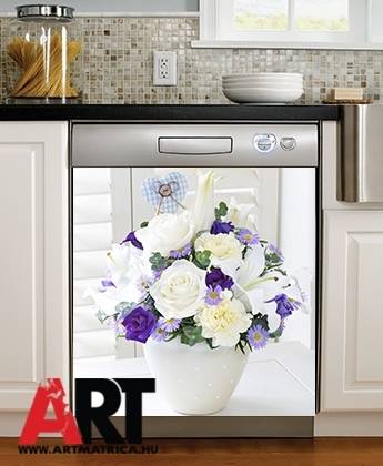 Fehér kék virágcsokor mosogatógép öntapadós matrica 0