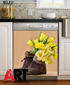 Sárga virágok mosogatógép öntapadós matrica 0