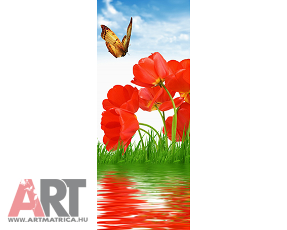 Piros pipacs virág pillangó Ajtóposzter 1